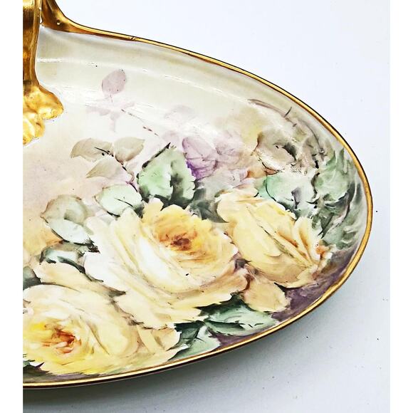Vintage Hand Painted Limoges Floral Handled Dish - Picture 3 of 5